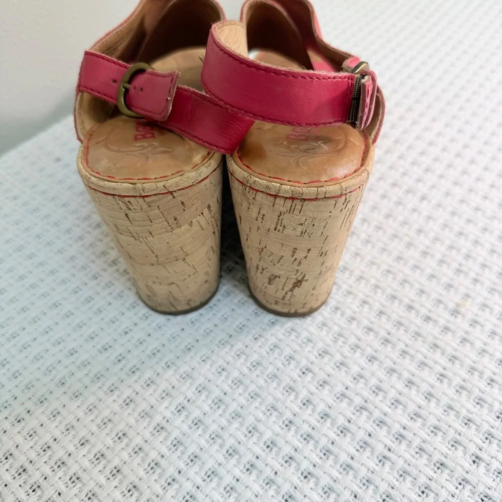 Born Wedge Sandals Women 9 Fuchsia Leather Crisscross Slingback Boho Summer Bold